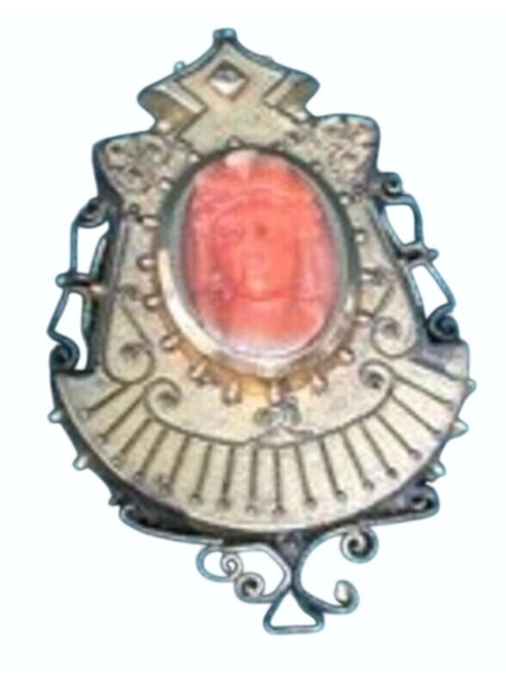 Antique 1800s Carved Coral Cameo Swivel Locket Pendant Wearable Both Sides